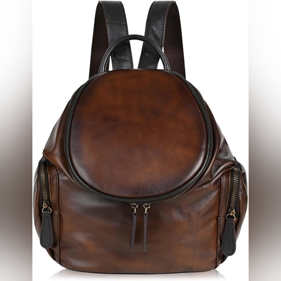 Handbags - Retro Coffee Brown Leather Women’s Backpack Purse– Medium